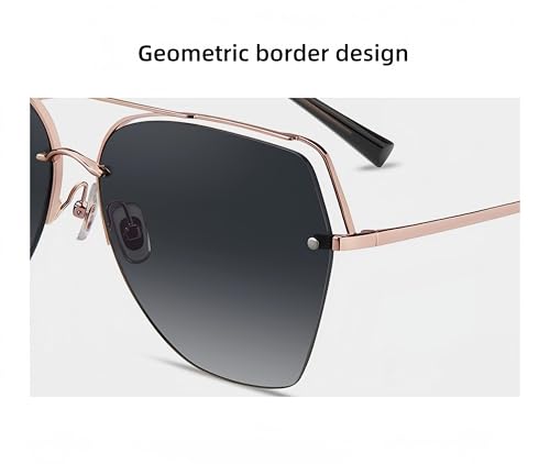 HEPTICS Oversized Aviator Sunglasses, Polarized UV Protection, Metal Half-Frame, Rose Gold Frame with Gray Gradient Lens,Retro Sunglasses for Men Women4