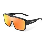 ROCKBROS Occhiali da Sole Ciclismo Sovrapponibili, Occhiali Sportivi Uomo, Sovraocchiali Polarizzati, Protezione UV400, Adatto per Bici MTB Corsa Pesca, Nero e Lenti Rosse