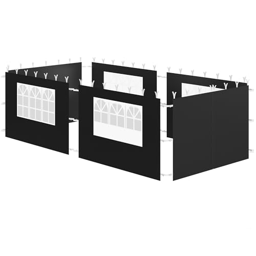Zelsius Seitenwände für Pavillon 3x6 m | 6-teilig, Schwarz | Pavillon-Seitenteile 4-er Set für 3 x 3 m Pavillons, UV30, Gartenzelt Seitenwand mit Fenster, Klapp Partyzelt Wand mit Klettverschluss