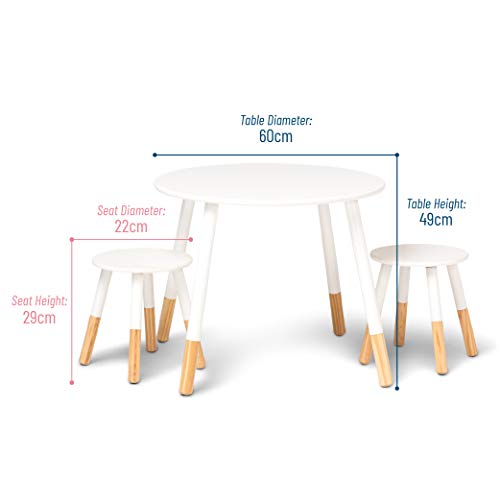 Wildkin Kids Scandi Table And Chairs For Toddlers Boys And Girls, Table Set For Kids Includes Two Matching Stools, Features Solid Wood Legs, Ideal For Homes, Daycares, And Classrooms (White/Natural) #TOP2