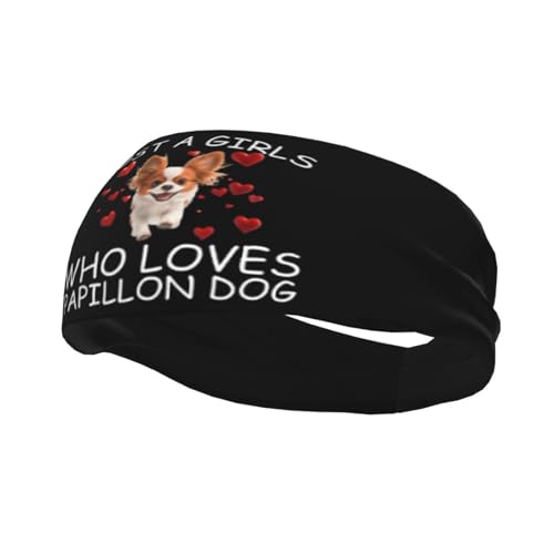 Just A Girls Who Loves Papillon Dog Adjustable Sports Headband Moisture Wicking Sweatband for Running Workout