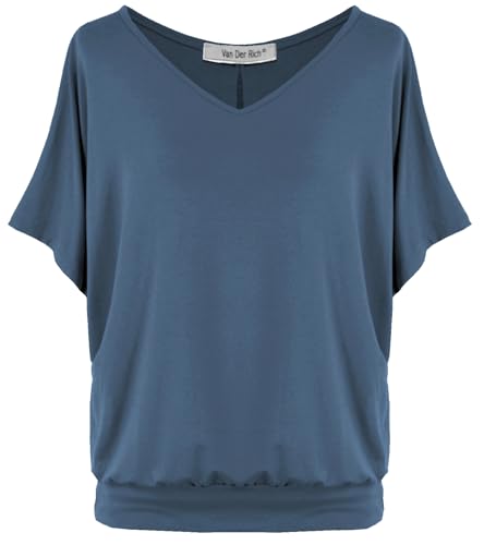 Van Der Rich ® - Tshirt Oversize mit V-Ausschnitt im lässigen Stil - Damen(Denim, XL)
