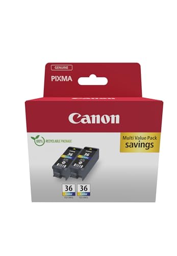 Canon CLI-36, Cartucho de Tinta Original, Multipack, 2 Cartuchos de Tinta Independientes, Color Cian, Magenta, Amarillo, Tricolor, Compatible con Impresoras de Inyección de Tinta PIXMA