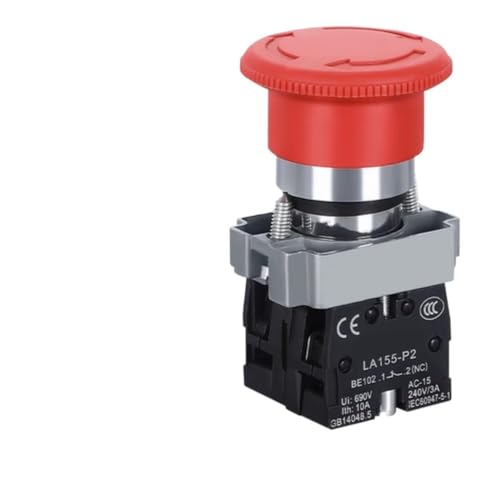 CZKE 1pcs 220V 12V 24V Red Mushroom Cap Emergency Stop Button 22mm 16mm Push Button Switch Momentary Latching 690V10A Switch on Off Switch(BS545 1NO 1NC)