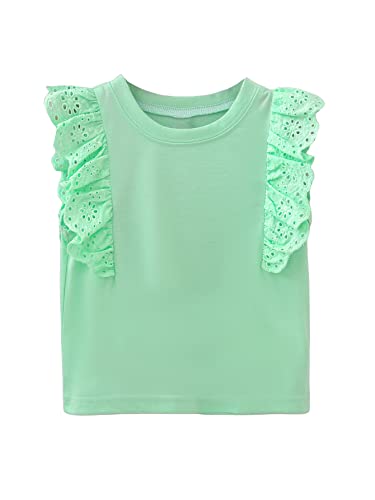 WDIRARA Women's Girls White Blouse Ruffle Cap Sleeve Plain Blank Round Neck Tie Back Summer Casual Blouses 2-7Y