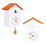 KEYPOWER Cuckoo Clock Cuckoo Wall Clock,Cuckoo Bird Voices Call, Design Clock Pendulum, with Timed Alarm Clock,Bird House, Wall Art Home Living Room Kitchen Office Decoration (5.Orange)