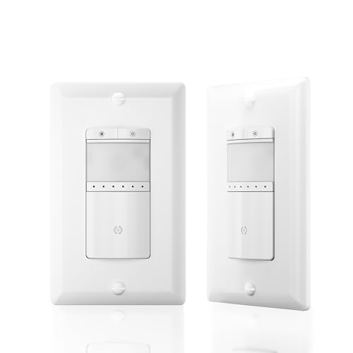 ECOELER Motion Sensor Dimmer Switch Dimmer Electrical Light Switches with Occupancy Sensor Single Pole for CFL/LED/Incandescent Bulb Neutral Wire Required Wall Plate Included White 2Pack