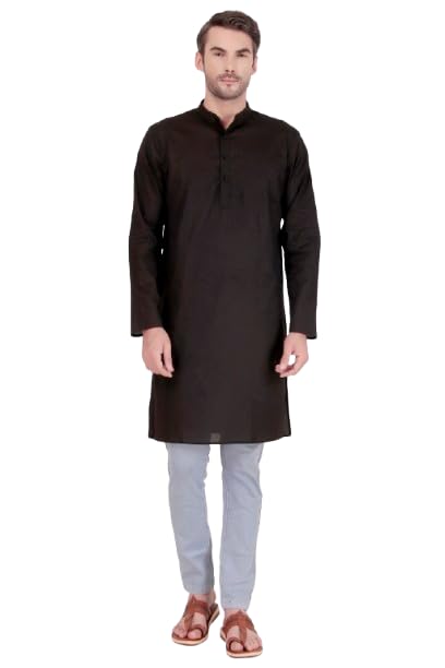 Mens Cotton Casual Long Sleev Kurta - Band Collar