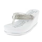 Juicy Couture Wedge Platform Flip Flop, High Fashion Soft Beach Sandal, Thong Style Slide-Unwind-White-9