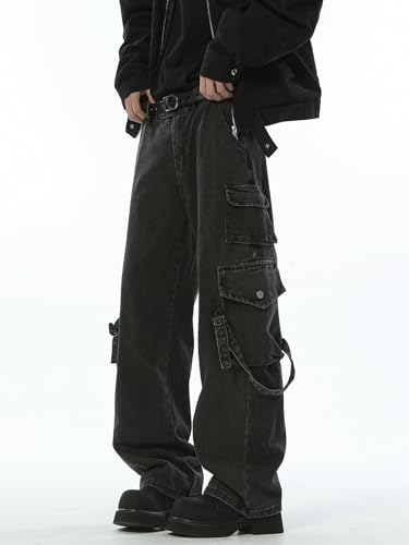 Men's Casual Baggy Jeans Loose Fit Straight Leg Mid-Rise Fashion Hip-Hop Cargo Denim Pants with Pockets2