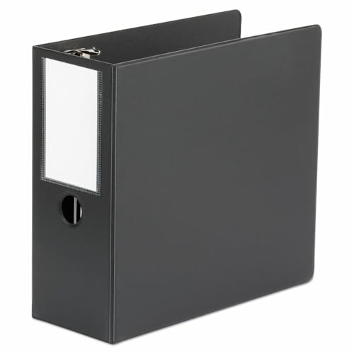 Universal D-Ring Binder 5 Capacity 8-1/2 x 11 Black Reference Binder with Label Holder