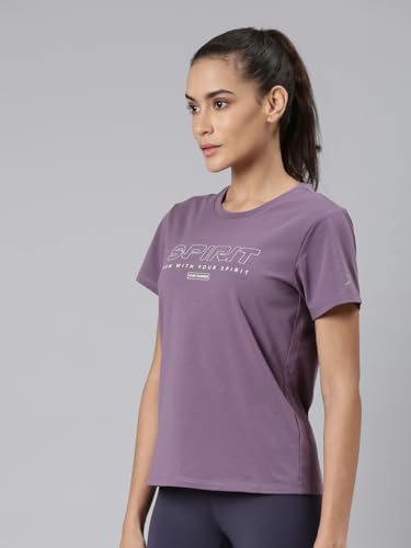 Image of XTEP Running Series, Short Sleeve, Slim Fit, Superior Comfort, Cotton & Elastane, Twill Weave, Typography Printed Comfort Running T-Shirt for Women (Light Purple)