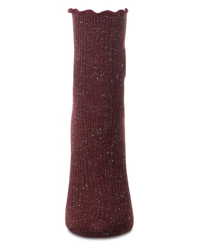 MeMoi Women's Sparkly Ribbed Lettuce Edge Embroidered Sunflower Crew Sock2