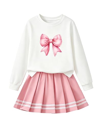 Image of Betusline Girls Skirt Set JK School Uniform 2-Piece Outfit - Short Sleeve & Webbing Solid Skirt,4-14Y