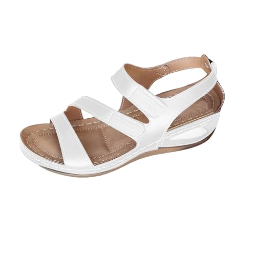 Genérico Sandalias Cuña Mujer Verano Cómodas Zapatos Sandalias Cómodas con Soporte de para Mujer,Cuñas Sin Cordones con Correa En El Tobillo,Informales de Verano (White,39)