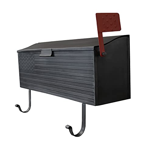 Image of Oakland Living AZ620-SILVER Silver Patriotic Metal Outgoing Mail Flag and Newspaper Hangers Wall Mount Mailbox