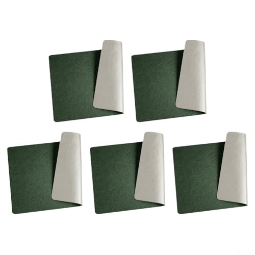 Jotekonoby Manteles individuales hechos de piel sintética, resistentes al calor, dos tonos, juego de 5 manteles individuales de cuero para mesa de comedor, cocina, fiestas (verde oscuro y gris)