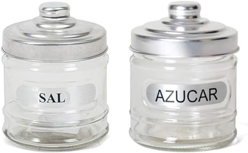 RusticHome Salero y Azucarero Para Cocina de Cristal Con Tapadera - Redondo - Cuenco Para La Sal Gorda y Azúcar - Pack 2