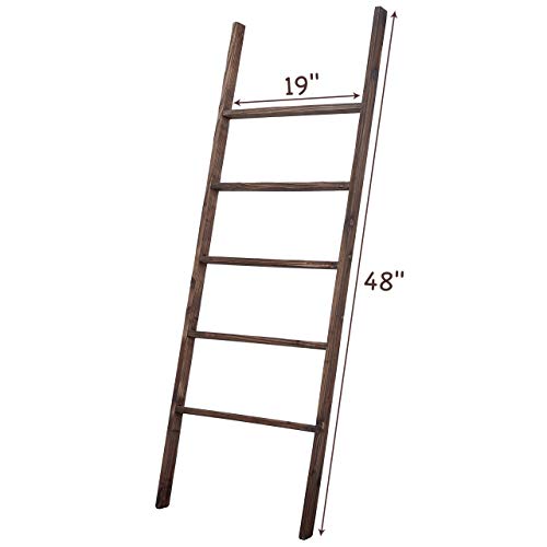RHF 48" Blanket Ladder Rustic,Decorative Ladder Shelf,Leaning Shelf,Ladder for Bathroom, Ladder Shelf Stand, Rustic Farmhouse Wood Ladder,Ladder Shelves,Brown,No Assembly Required (4 Ft, Brown)