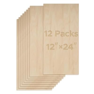 OMTech 12 Pack Basswood Sheets, 12x24 Inch Plywood Sheets for Crafts, 1/8" Thick Wood Sheets for Laser Cutting Engraving, Unfinished Wood Boards for DIY Projects Drawing Painting Architectural Models