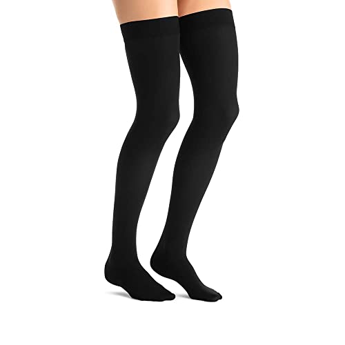 Image of JOBST Opaque Compression Stockings, 15-20 mmHg, Thigh High, Silicone Dot Band, Closed Toe