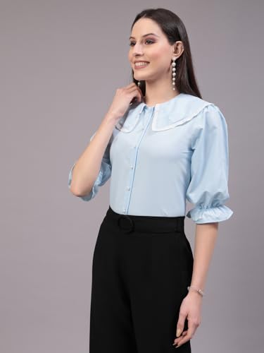 Image of Style Quotient Women Sky Blue Victorian Style Shirt
