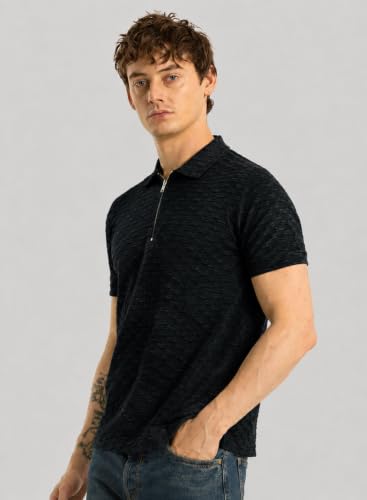 Image of Preneum Men's Solid Polycotton T-Shirt | Collared Neck | Half Sleeve | Regular Fit | Everyday Casual Wear (Available in Plus Sizes)
