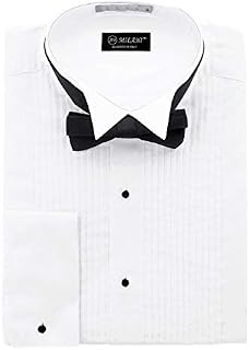 Milani Men's Tuxedo Shirt with French Cuffs and Bow Tie 16.5", 36/37 White