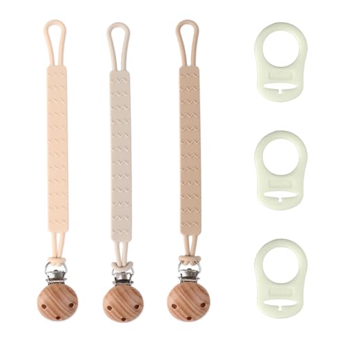 3 Pieza Chupetero Silicona, Cadena Chupete Bebe con Adaptador de Chupete de Silicona, Porta Chupetes Bebe con Suave y Flexible, Chupeteros para Niños y Niñas para Evitar la Pérdida Del