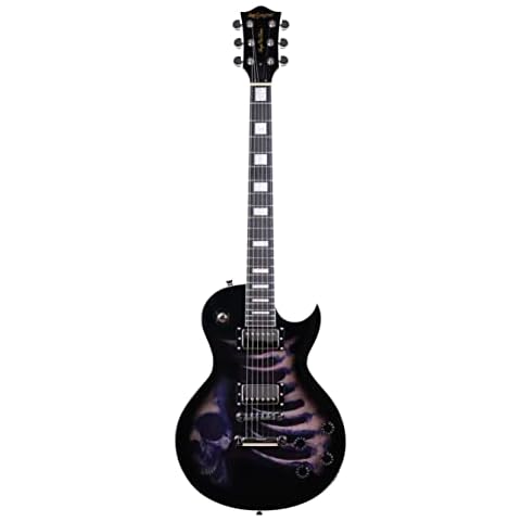 Leo Jaymz 24.75" Single Cut Curved Top Electric Guitar - with Cool Skull Graphic Design on Top (Skull) Cover