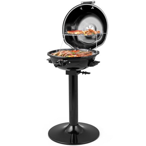 GOPLUS Parrilla Eléctrica para Barbacoa, Grill Portátil con Rejilla Metálica para Cocinar, Control de Temperatura y Bandeja Extraíble, para Interior y Exterior, Acampadas y Picnics