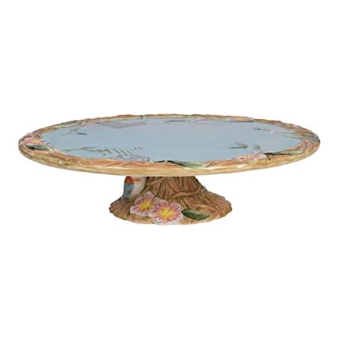 Fitz and Floyd Toulouse Footed Cakeplate Serve Platter, 11.25 Inch, Blue Cover