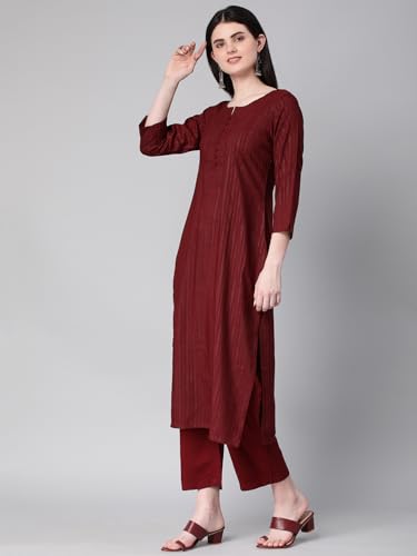 Image of Hritika Self Design Viscose Rayon Maroon Kurta & Trousers Set (HRKB0048MRON S)