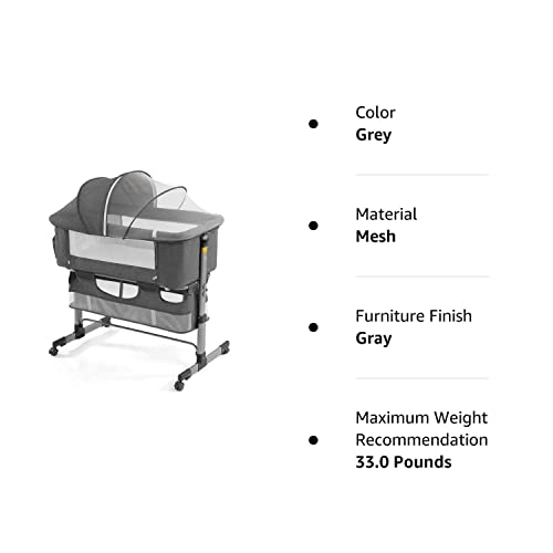 Nordmiex Bedside Sleeper Bedside Crib, Baby Bassinets 3 In 1 Travel Baby Crib,Bedside Bassinet Co Sleeping With Breathable Net And Storage Bag,Infant Bassinet For Bed (Gray) #TOP4