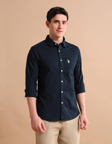 Image of U.S. Polo ASSN. Solid Regular Fit Shirts for Men - Full Sleeve Mens Casual Shirts