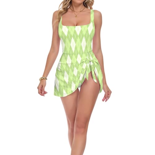 Maillot de bain couverture intégrale vert à carreaux confort et pudeur