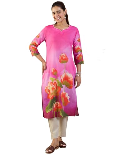 Image of INDO ERA Women's Cotton Floral Printed Straight Kurta (IESTR12002)