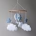 Personalized Baby Mobile with Blue Hot Air Balloon, Stars and Clouds – Custom Name on Cloud – Nursery Decor for Boy, Handmade Crib Mobile