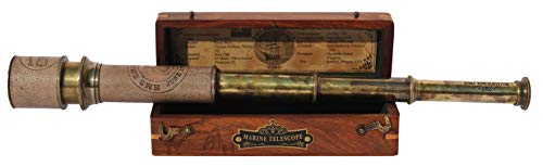 Marine Collectible Décor Nautical Spyglass Antique Mounted Solid Brass 18 Inch Pirate Telescope Functional Vintage Handcrafted Collapsible Pirate Spyglass With Hardwood Box C-3111 #TOP4