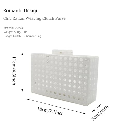 Image of RomanticDesign Women Acrylic Handbag Rattan Woven Pattern Square Box Crossbody Handbag Shoulder Bag Chain Purse