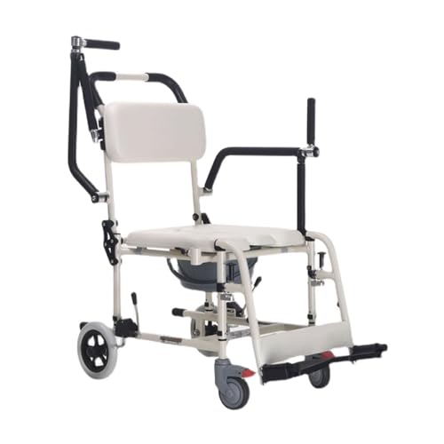 HADECOLL Silla De Ruedas 4 En 1 para Ducha, Inodoro Y Ducha, De Aluminio, con Brazos Abatibles Y Cubo Desmontable, Ajustable En Altura para Personas Mayores.