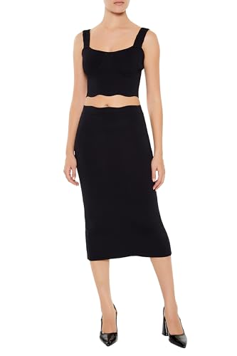 Forever 21 Saia midi de malha feminina, Preto, GG