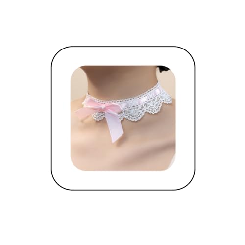 Kenfery Vintage Bow-Knot Choker Necklace Sexy Lace Collar Necklace Cute Pink Prom Party Ball Wedding Necklace for Women