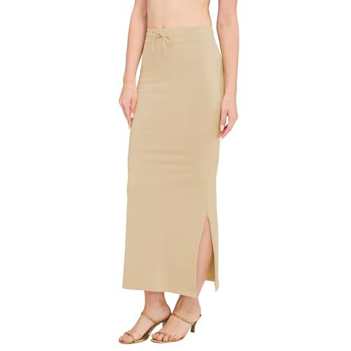 Image of DESI GIRL Cotton Lycra Stretchable Saree Shapewear Petticoat with Drawstring for Women | Fishcut Saree Petticoat with Side Slit for Easy Movement | Saree Shaper | Long inskirt