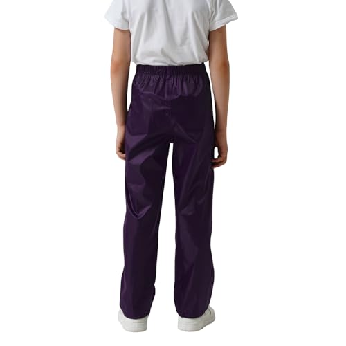 Smivibe Kids Waterproof Trousers Elastic Waist Rainproof Over Trousers with Snap Ankle Closures Boys Girls Rainwear for School Outdoor Play Purple - Image 3