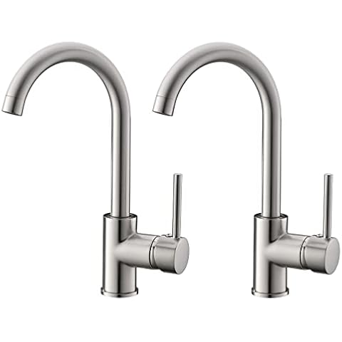 2 Pack Modern Bar Sink Faucet -Gimili Bar Faucet for Kitchen Sink Single Handle Hot and Cold, Brush Nickle Prep Sink Faucet Cover