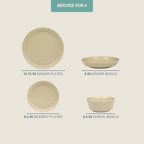 Image of Gibson Home Summer Shades 16 Piece Plates and Bowls Dishes Service for 4 Porcelain Dinnerware Set - Taupe