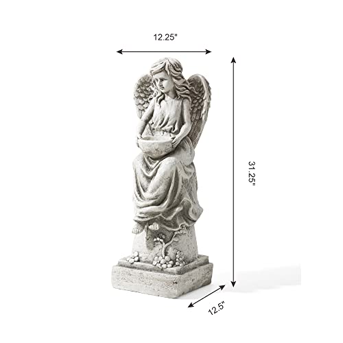 Glitzhome Gh50526 Angel With A Bird Bath Garden Decor Statue, 31 Inch, Antique Beige #TOP4