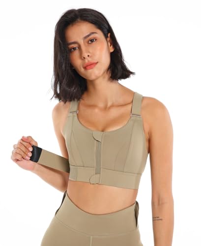 Image of PLUMBURY Women's Polyester Blend Padded Front Zip Plus Size Full Coverage High Support Velcro Adjustable Sports Bra For Workout Gym