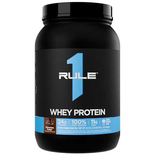 Image of Rule 1 R1 Whey Blend, Chocolate Fudge - 1.98 lbs Powder - 24g Whey Concentrates, Isolates & Hydrolysates with Naturally Occurring EAAs & BCAAs - 26 Servings 910G